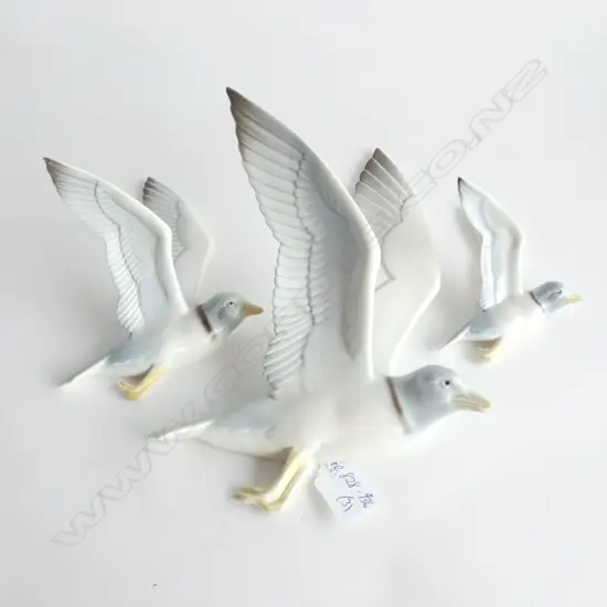 A set of three Poole wall mounting seagulls,